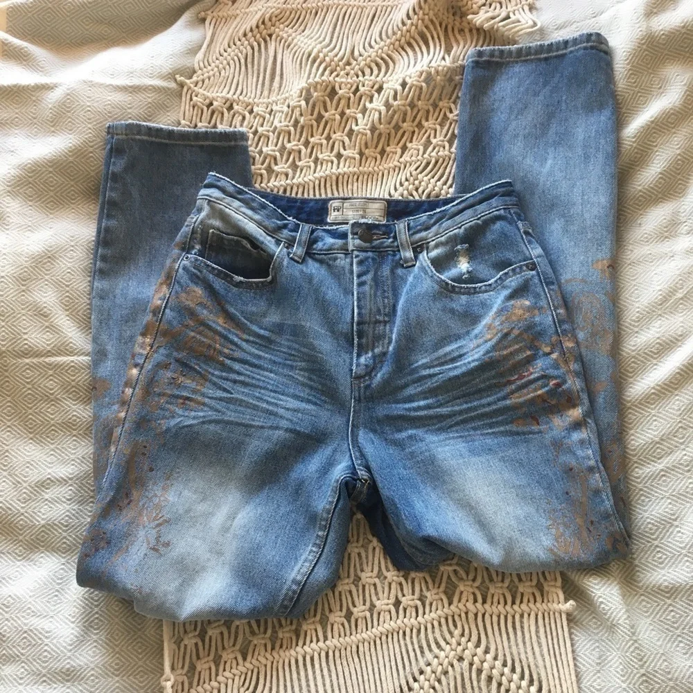 Free People gold stencil distressed jeans